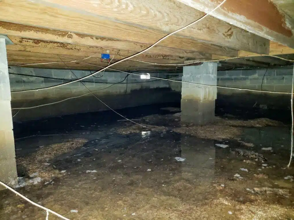 wet crawl space in home basement