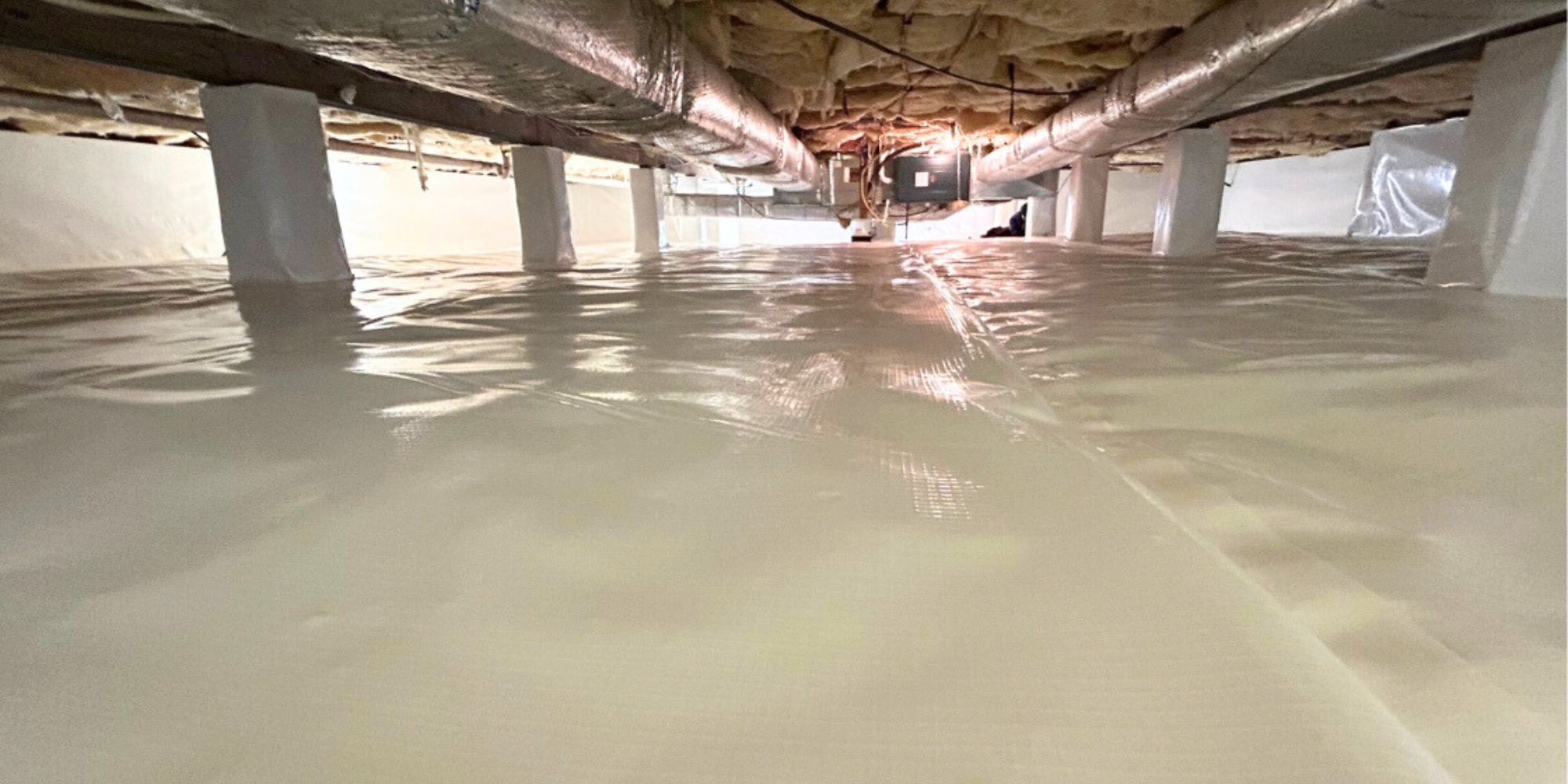 Finished encapsulation with vapor barrier and insulation, showing the value of crawl space encapsulation cost in Northern Virginia.