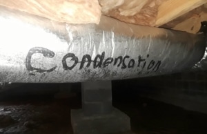 A condensation in crawl space insulation, a visible indicator of wet crawl space insulation in Harpers Ferry, WV.