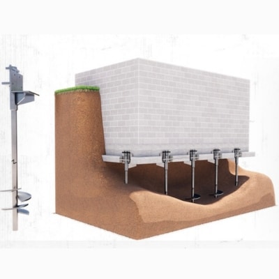 An illustration of an installed helical pier in Front Royal, VA, as a solution to stabilize the sinking foundation problem.