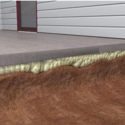 Illustration of polyurethane foam injection in Fairfax, VA, an effective solution for fixing unlevel basement slab floor.