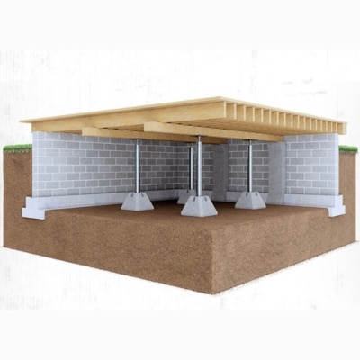 Crawl space stabilizer posts installation in Harpers Ferry, WV, a solution to mitigate moisture and foundation cracks problems.