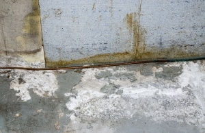 Stains and discoloration on a concrete wall and floor, such as efflorescence, a sign of chipping concrete in Warrenton, VA
