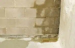 A wall with visible water leaks, serving as a sign of a potential sinking foundation in Berkeley, WV.