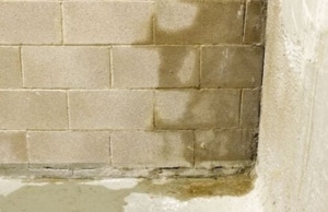 A foundation wall with visible water seepage caused the wall to bulge, showing signs of bowing walls in Front Royal, VA.