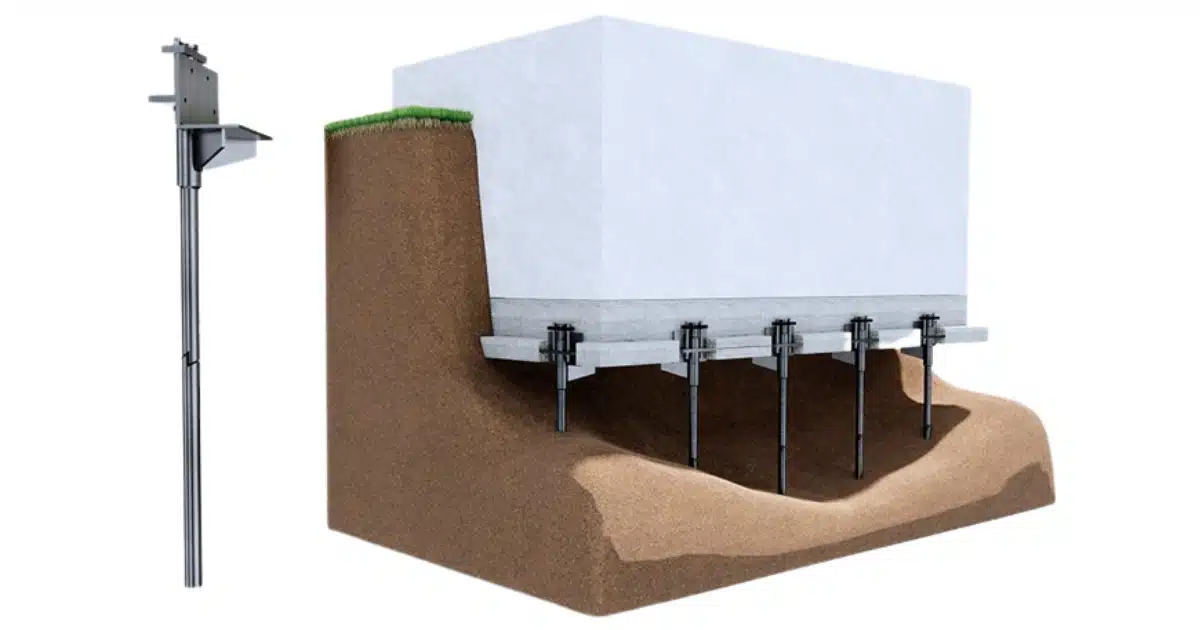 An illustration of push piers installation in White Post, VA, to stabilize the foundation in clay soil.