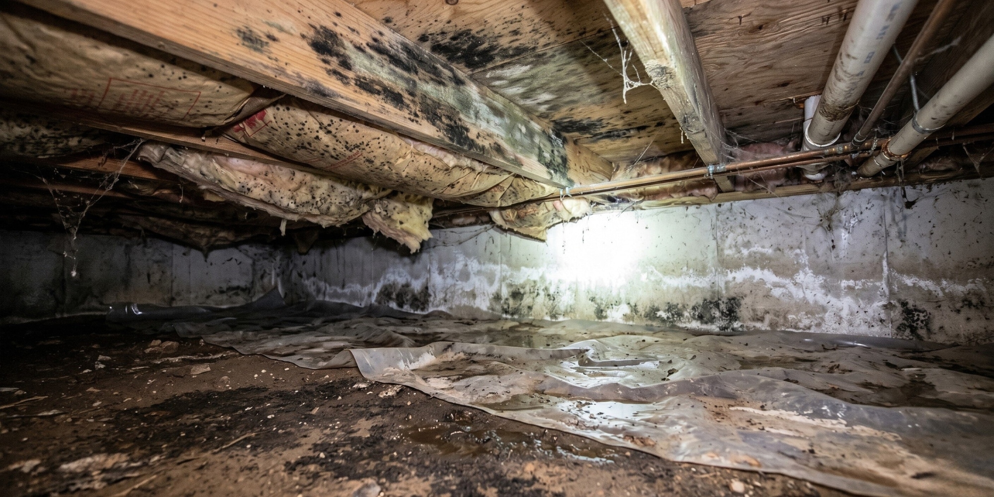 A toxic mold growth on crawl space beams, needing professional crawl space mold removal services in Northern, VA.
