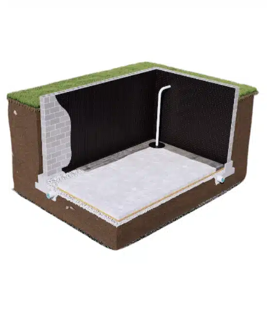 Illustration demonstrating the function of interior basement waterproofing in White Post, VA, to prevent moisture infiltration.