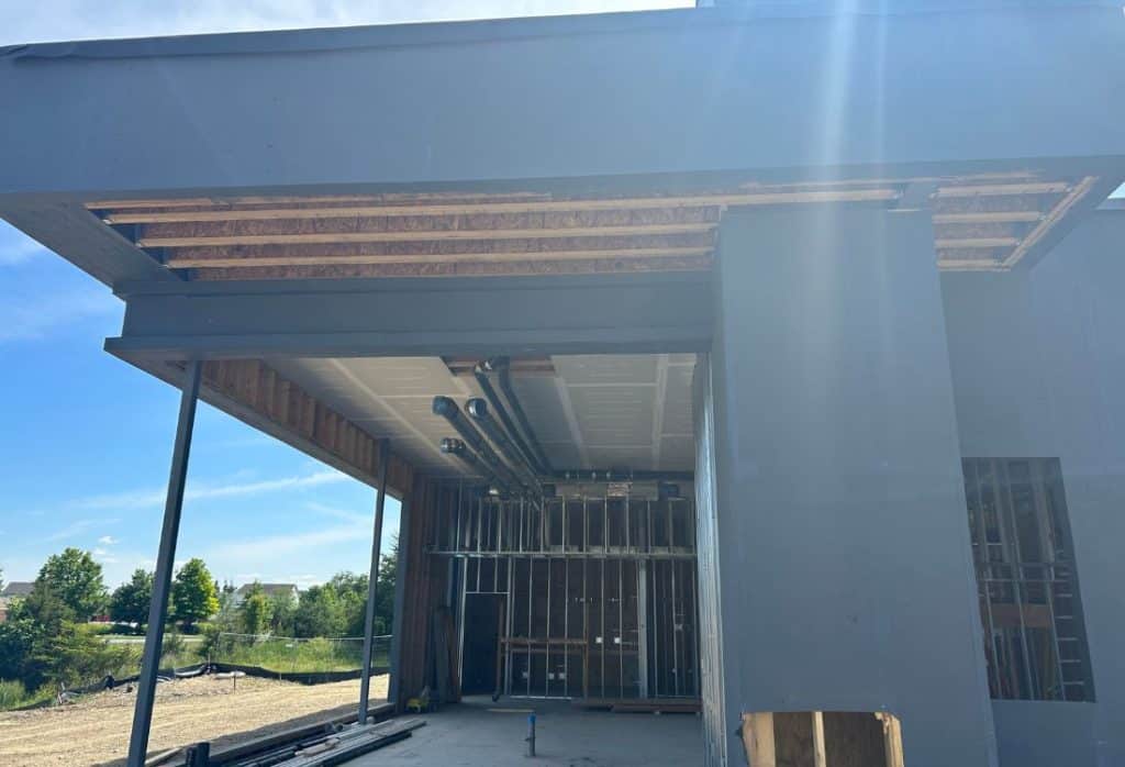 Bank construction fluid applied air barrier installation in Stephen City, VA.