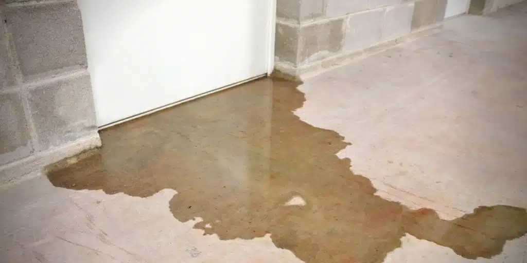 Basement leaks through a basement wall, creating a puddle on the floor.