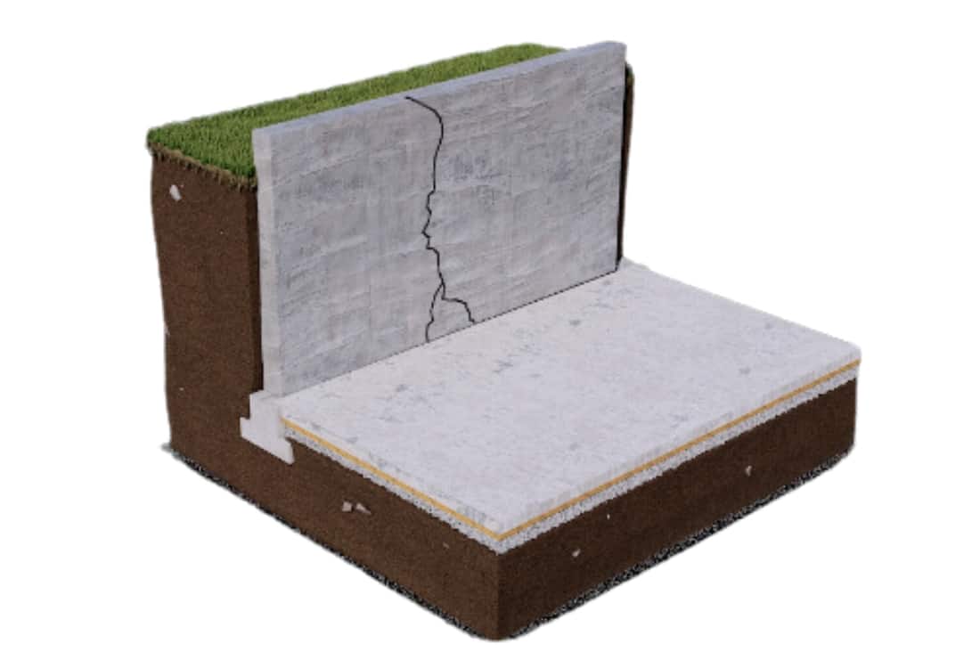 Diagram illustrating basement wall cracks due to expansive clay soil, leading to basement leaks.