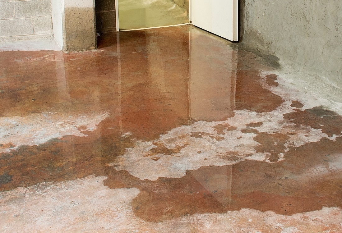 A damp basement before the water in basement solutions in Purcellville, VA, shows significant water damage.