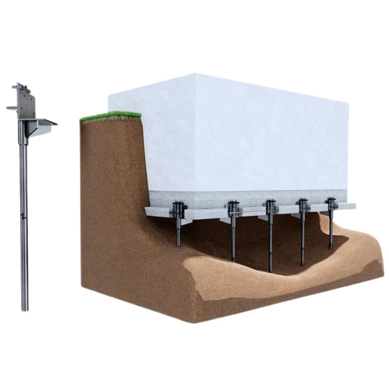 Illustration of installed push piers beneath a porch, providing stabilization, a solution for a sunken porch in Southbridge, VA.
