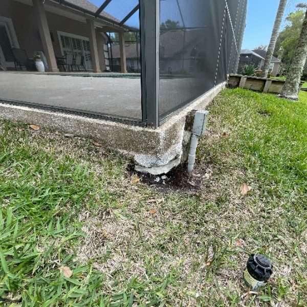 Soil erosion beneath a pool deck caused concrete problems and sunken pool decks in Brambleton, VA.