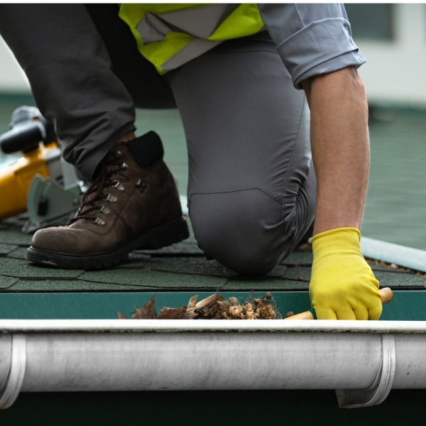 Professional cleaning gutters, a solution for old and poor drainage systems in Stephens City, VA, to prevent basement water damage.
