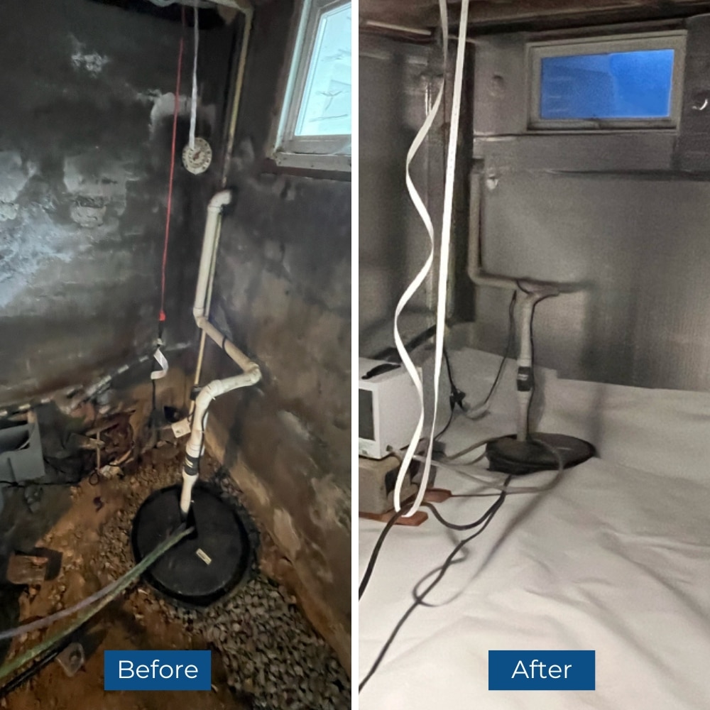 Step 1: Installing a drainage system to control crawl space humidity and prevent moisture buildup.