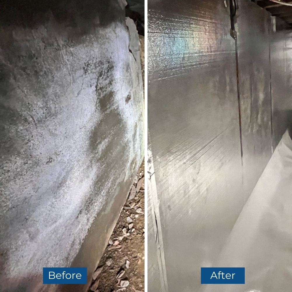 Step 4: Upgrading crawl space walls with insulation to improve energy efficiency and control crawl space humidity.