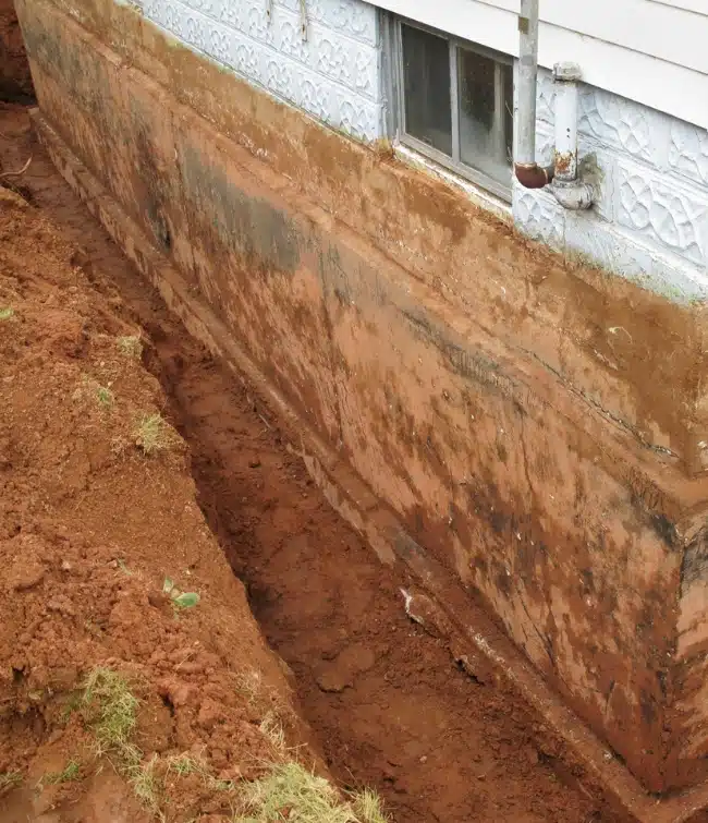 Improper landscape grading causing water pooling, leading to crawl space moisture that needs foundation repair in Front Royal, VA.