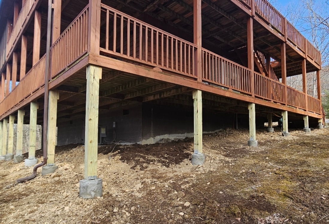 A stable and secure deck, after concrete footings and new pressure-treated deck support posts installation in Winchester, VA.
