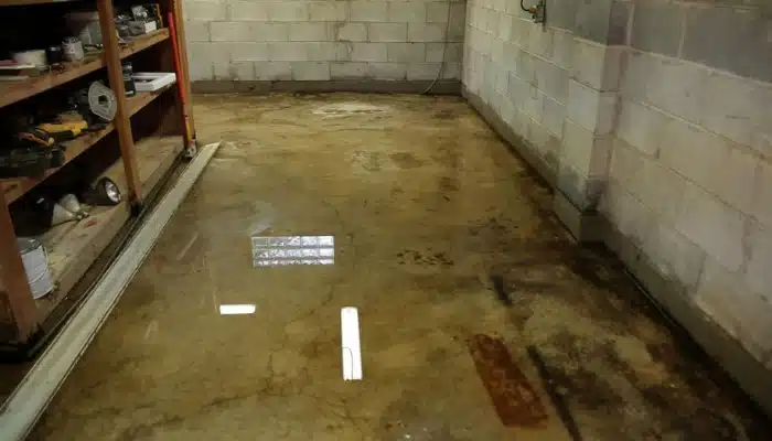 Basement flooding in Berryville, VA, caused by poor drainage or foundation issues, needing professional waterproofing services.
