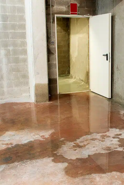 Basement water seepage, indicating poor drainage or foundation issues, the cause of basement water damage in Berryville, VA.