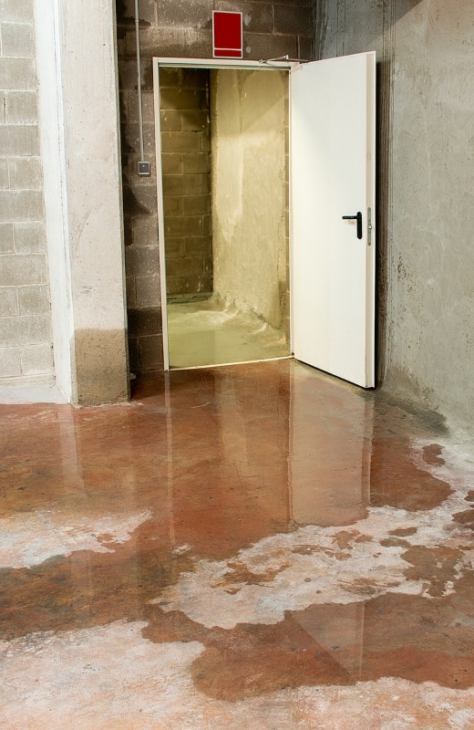 Basement floor with water seepage, from the causes of basement water damage in Front Royal, VA, like poor drainage or foundation cracks.