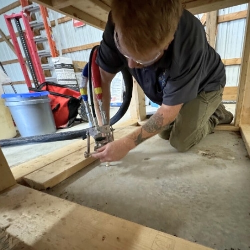 Professional concrete repair services in Berryville, VA, for cracked sidewalks and basement slabs using lifting and caulking methods.