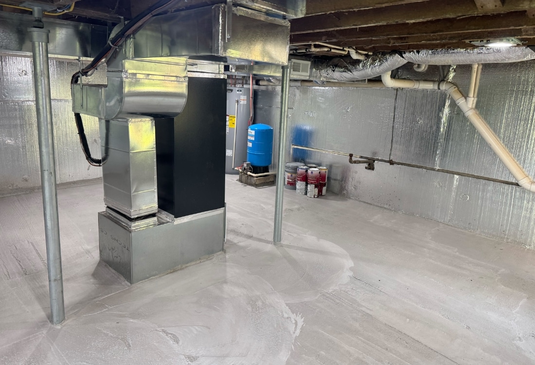 Reinforced and stabilized area after basement foundation repair