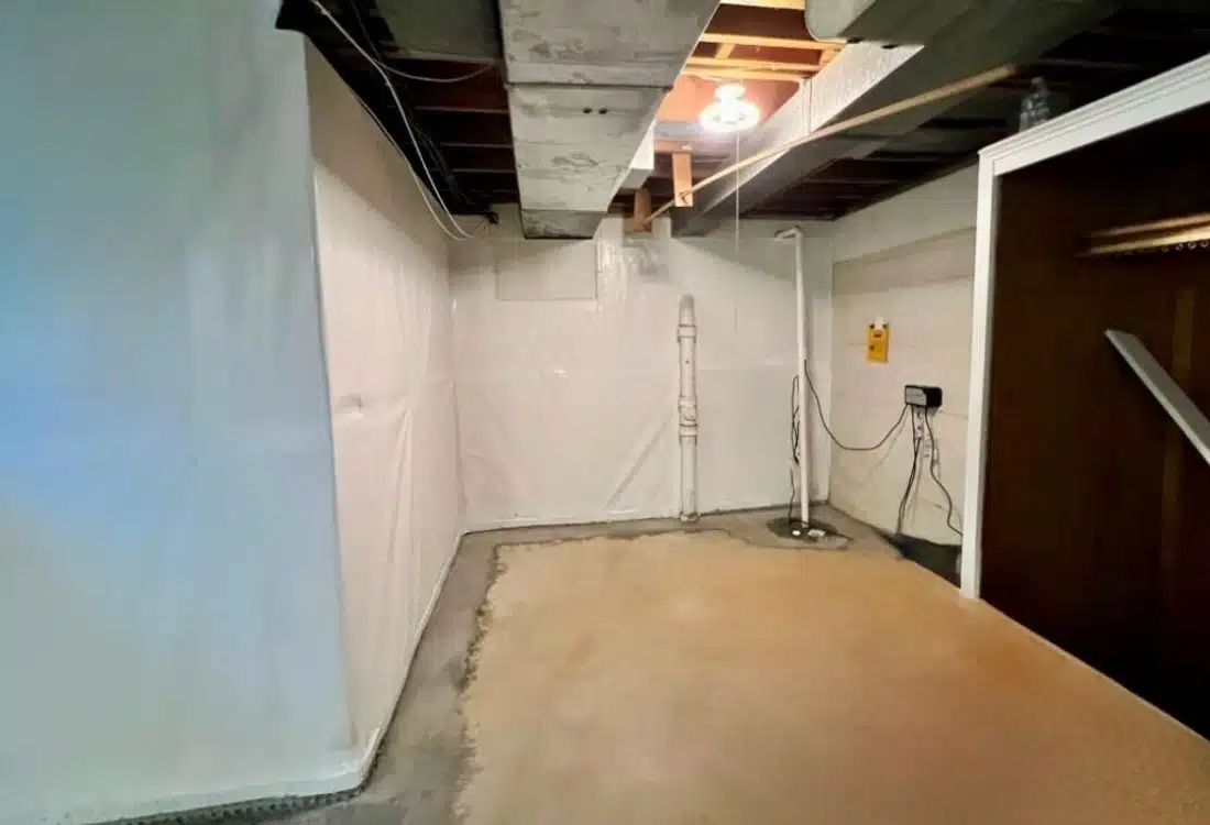 Dry, clean, moisture-free area after wet basement repair in Winchester, VA.