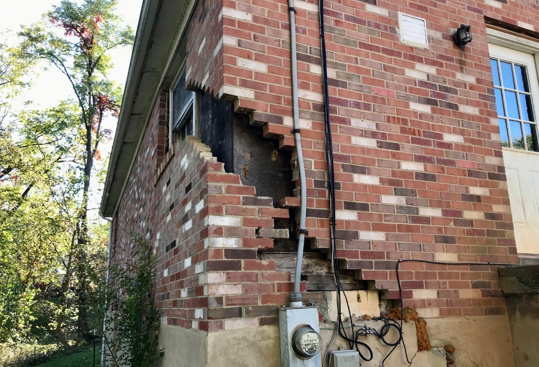 Image of huge house foundation cracks resulting from ignoring foundation problems in Alexandria, VA.