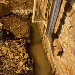 Exterior water intrusion from rain runoff seeping through crawl space walls, causes of damp crawl space in Linden, VA.