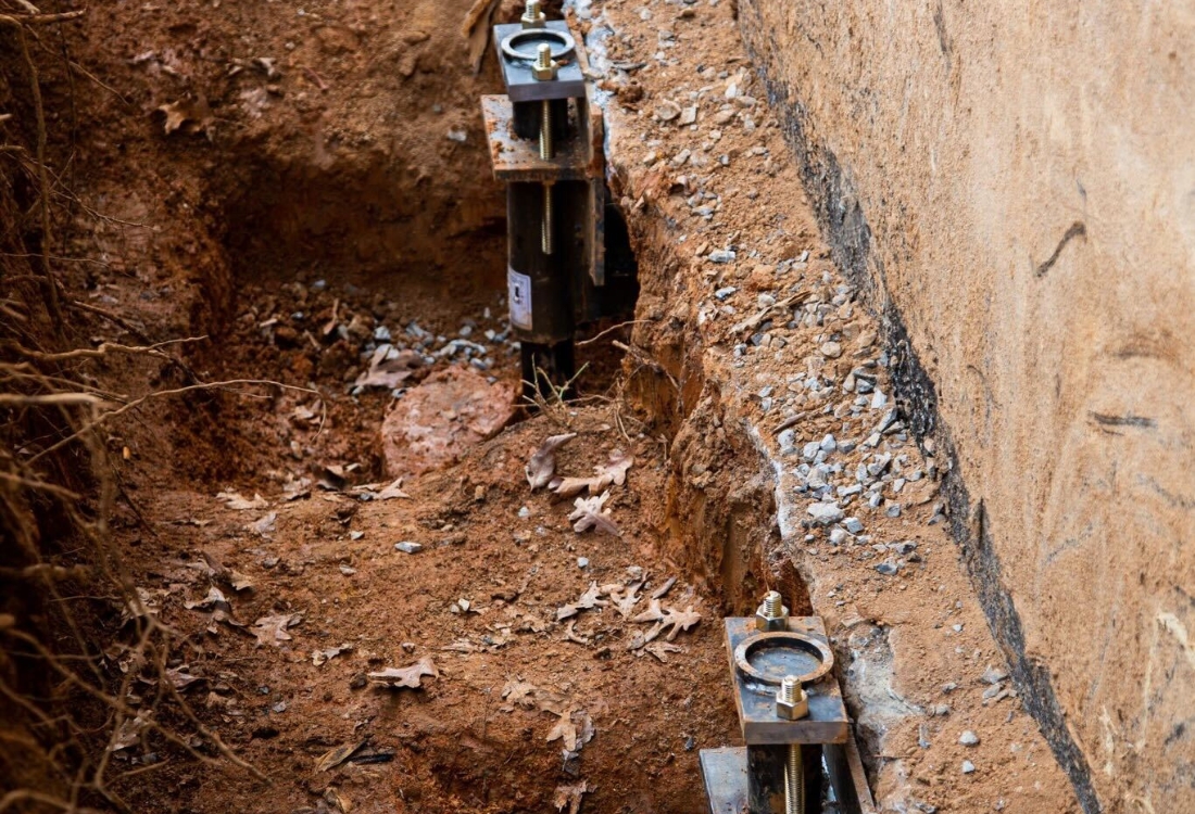 Push piers installed for home foundation repair in Berryville, VA.