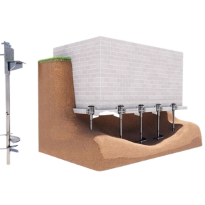 Illustration of helical pier foundation repair for weak soil conditions, a foundation repair solution in Ashburn, VA.