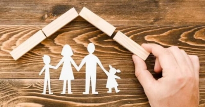 Illustration of family under wooden roof symbolizing safety, an advantage of foundation repair in Clear Brook, VA.