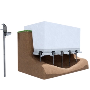 Illustration of push pier system stabilizing sinking home foundation, a foundation repair solution in Reston, VA.