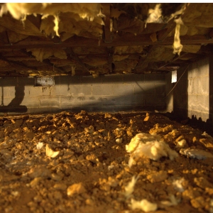 Damp soil under crawl space causing water vapor buildup and humidity, causes of damp crawl space in Ashburn, VA.