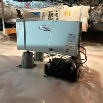 Installed crawl space dehumidifier, removing excess humidity, a crawl space wood rotting solution in Charles Town, WV.