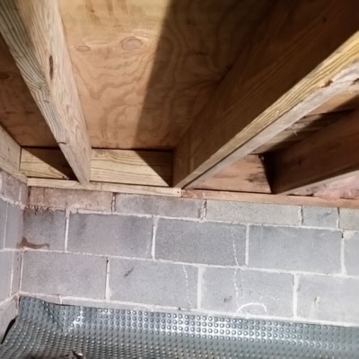 Sistering damaged floor joists to reinforce structural wood, basement wood rotting treatment in White Post, VA;