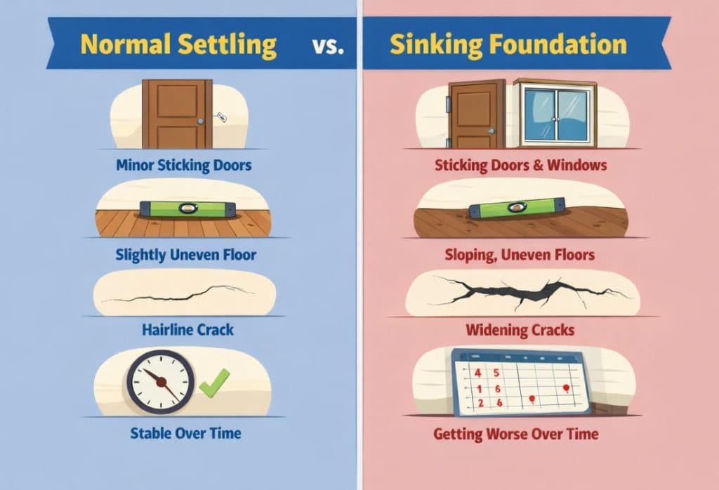 An illustration comparing signs if your foundation is sinking or in Fairfax,