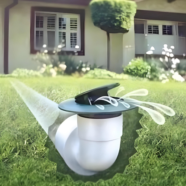 Illustration of downspout extension releasing roof runoff away from the home, a basement waterproofing solution in Ashburn, VA.