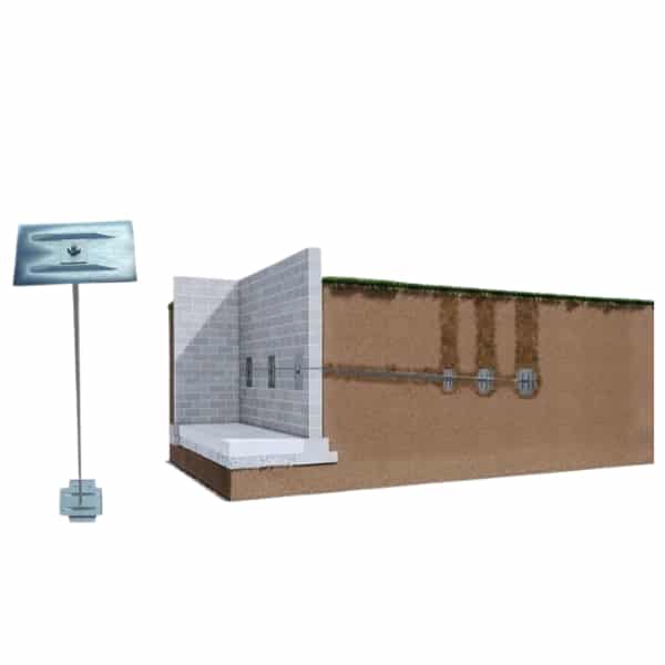 Illustration of wall anchors stabilizing bowing foundation walls, a foundation repair solution for homes in Berkeley, WV.