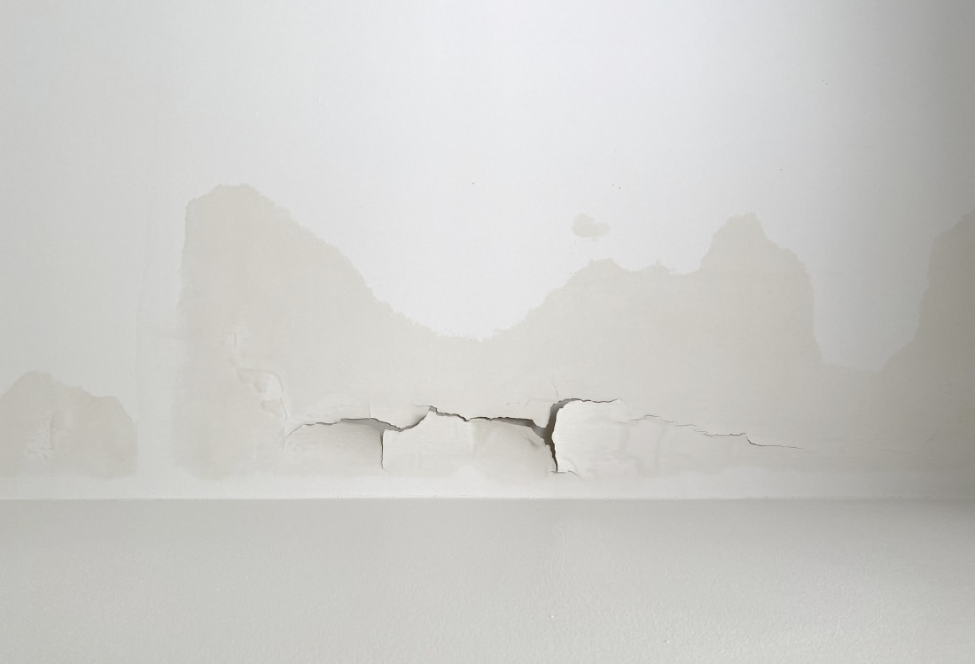 Ceiling plaster cracking and detaching due to moisture damage and structural deterioration