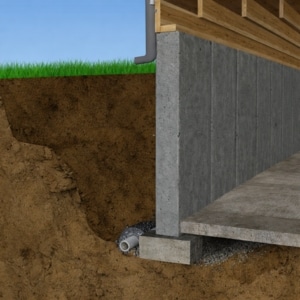 Illustration of soil pressure against the basement wall showing how expansive soil causes a bowed basement wall in Bristow, VA.