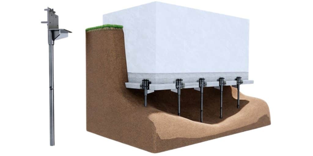 An illustration of installed push piers stailizing foundation on clay soil in Northern, VA.