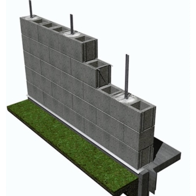 Illustration of wall rebar pins inserted through concrete block cores to lock the bowing basement wall in place in Brambleton, VA.