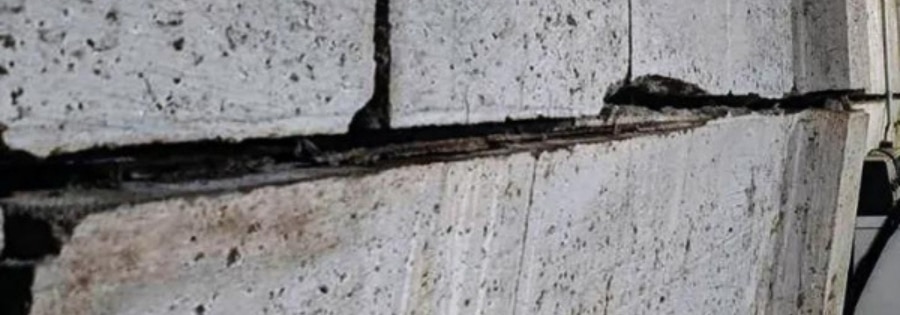 early sign foundation problem, structural foundation crack with visible bowing in Northern Virginia basement