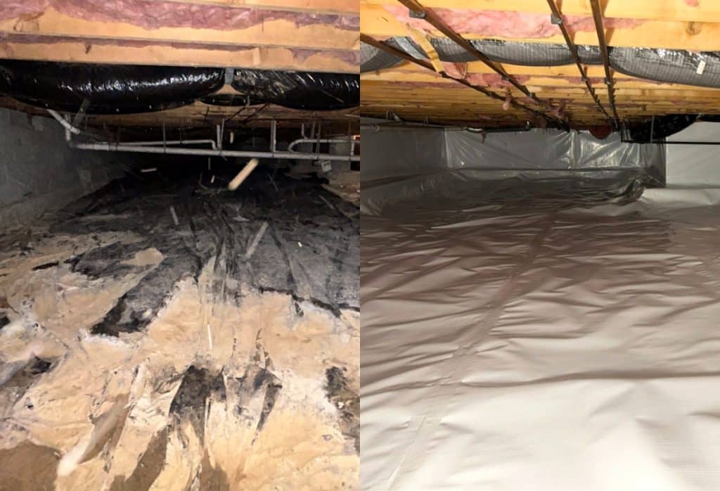 Side-by-side images of vented vs encapsulated crawl spaces in White Post, VA.