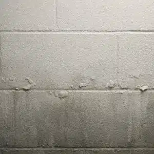 Paint chipping on a painted concrete wall from vapor pressure, causing peeling or bubbling paint on basement walls in Bristow, VA.