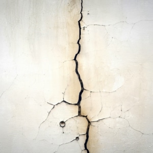 Vertical crack in a basement wall where water seep causes peeling or bubbling paint on basement walls in Flint Hill, VA.