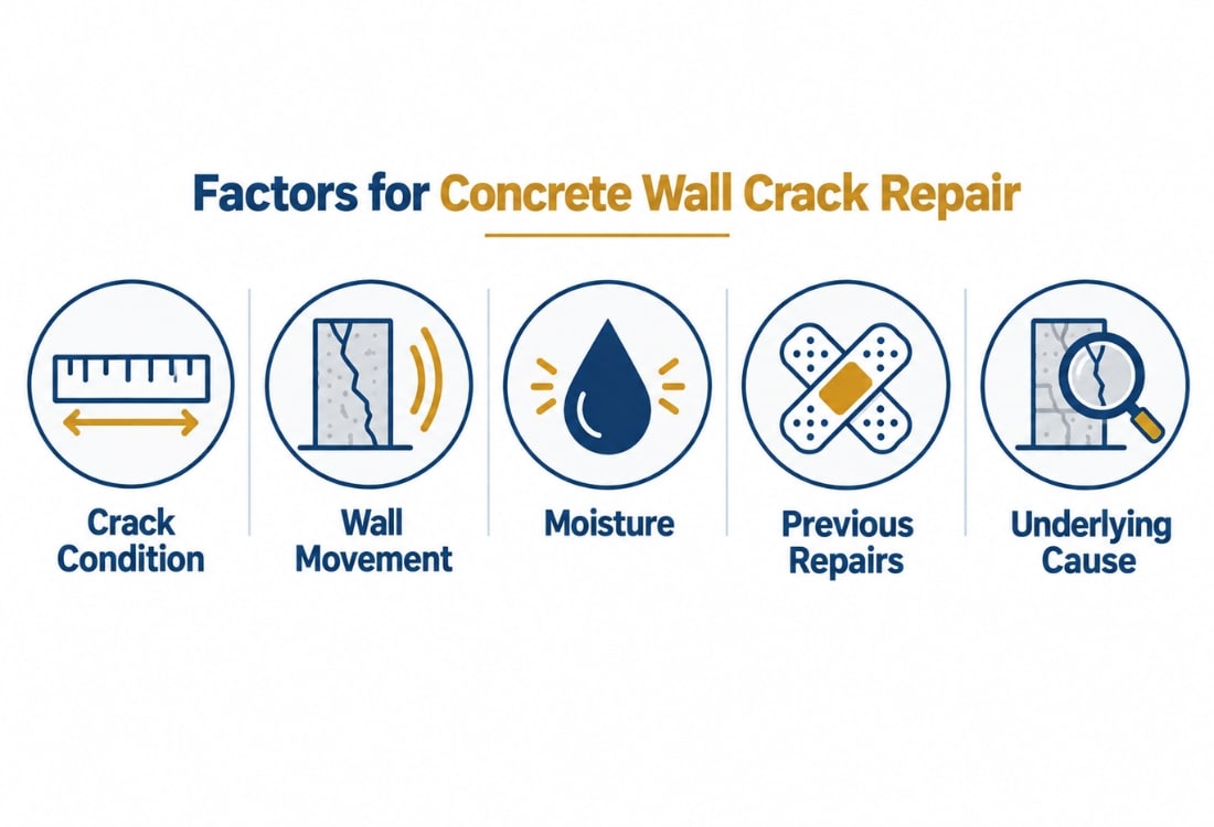 Five factors that determine the right concrete wall crack repair approach in Alexandria, VA.